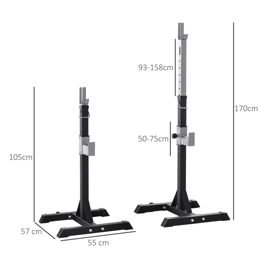 EasyComfort Set 2 Rack Porta Bilanciere in Acciaio, 2 Ganci con Altezza Regolabile, Capacità 150kg, 55x57x105-170cm, Nero
