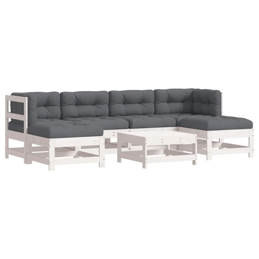 Set Divani da Giardino 7pz con Cuscini in Legno Massello Bianco 3185928