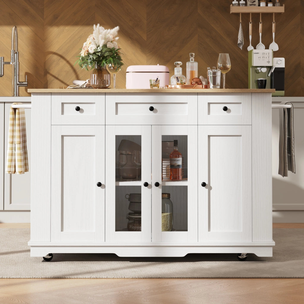Isola da cucina pieghevole 151,5 cm bianco e naturale