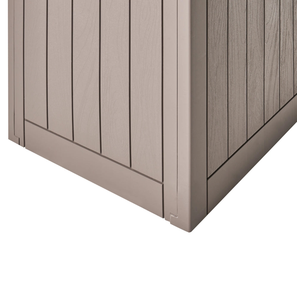 Panca da giardino in plastica marrone per esterni 116 x 60 cm con maniglie e rotelle Cassetta porta attrezzi da esterno
