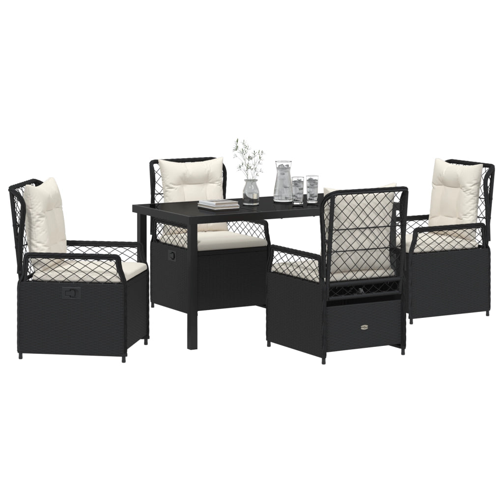 Set da Pranzo da Giardino 5 Pezzi Rattan Polimerico Nero