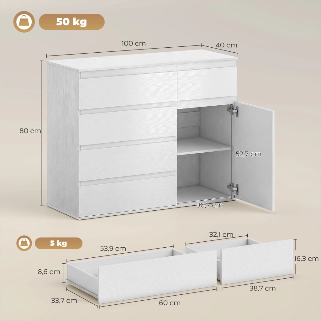 Cassettiera 5 Cassetti con Ante ¨C Zephmum ¨C Bianco 100x40x80