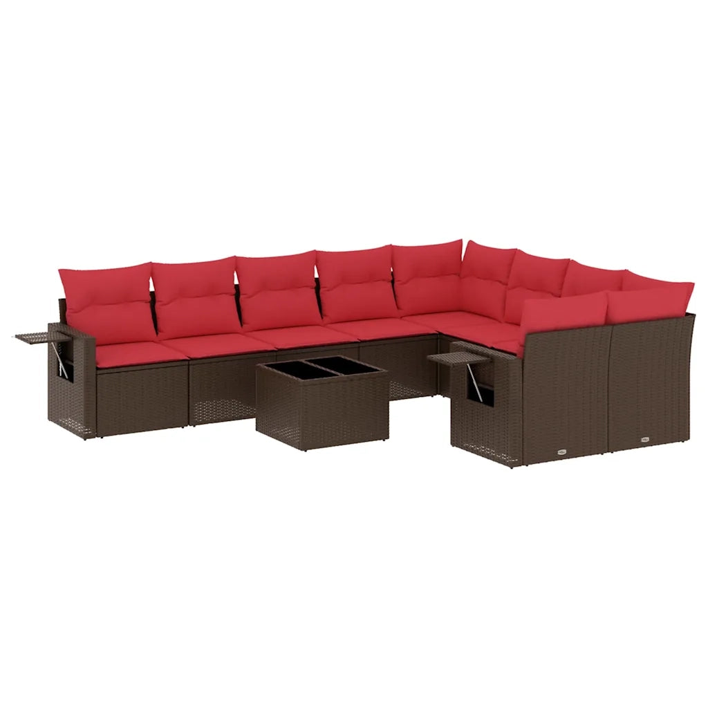 Set Divani da Giardino 10 pz con Cuscini Marrone in Polyrattan 3220653
