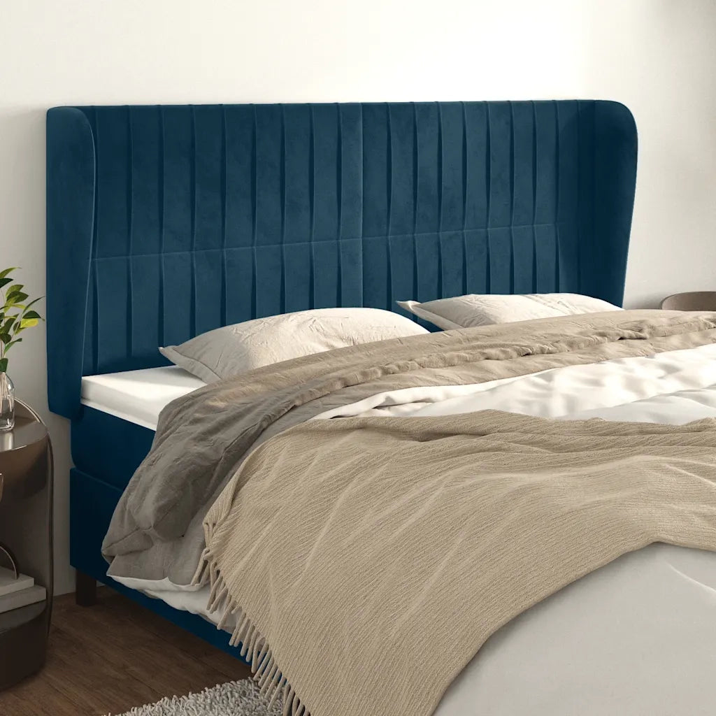 Testiera | Testata ad Orecchio Blu Scuro 183x23x118/128 cm in Velluto