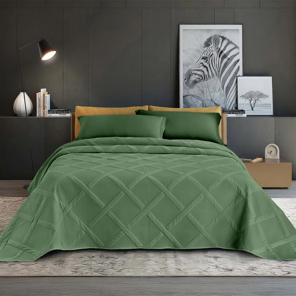 Copriletto Trapuntato Matrimoniale Elegante Trapuntino Lavorazione Intrecciata Due Piazze Trapunta Coperta Leggera Coperta Letto Leggera Primavera Estate  Muschio