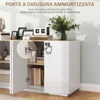 Credenza Moderna con Armadietti a 2 Ante, Chiusura Ammortizzata e Ripiani Regolabili, 140x40x75cm, Bianco Lucido