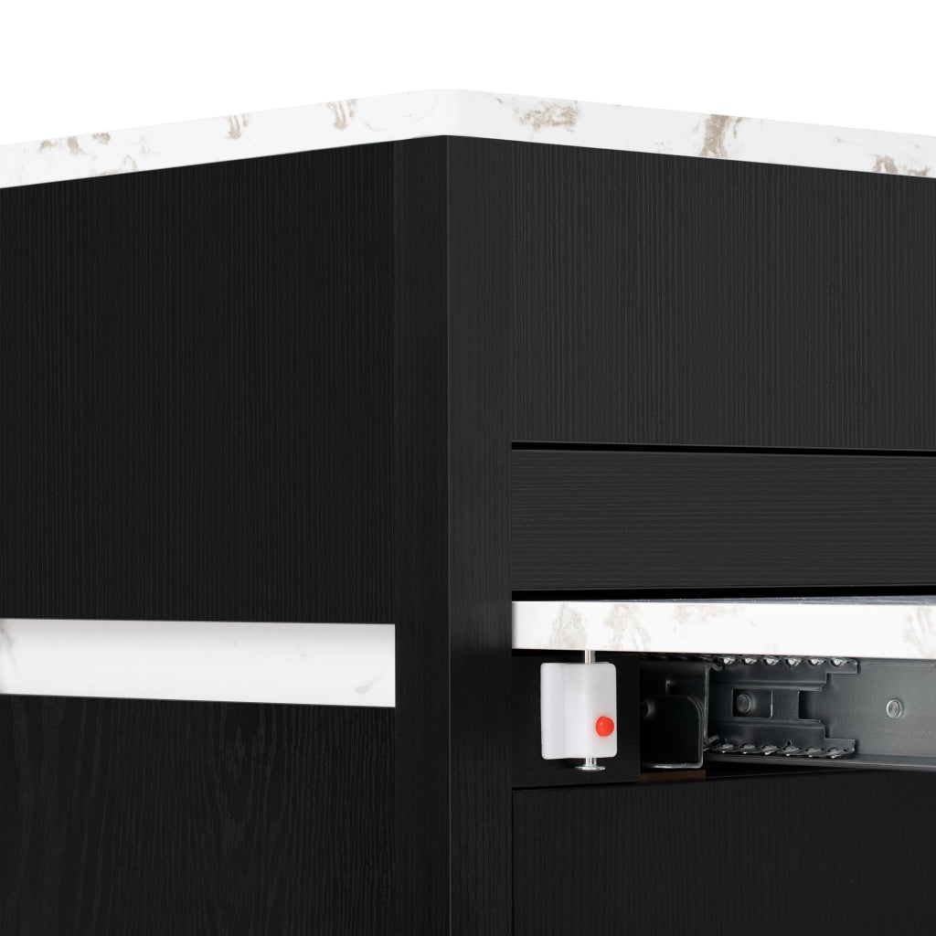 Tavolo da pranzo con LED; presa USB; ripiani e cassetti - per cucina e soggiorno - in MDF - nero
