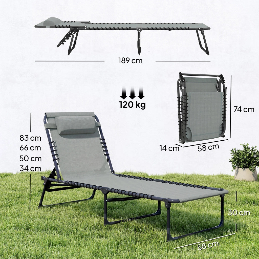Sdraio pieghevole copertura traspirante telaio in metallo 189 x 58 x 30 cm grigio