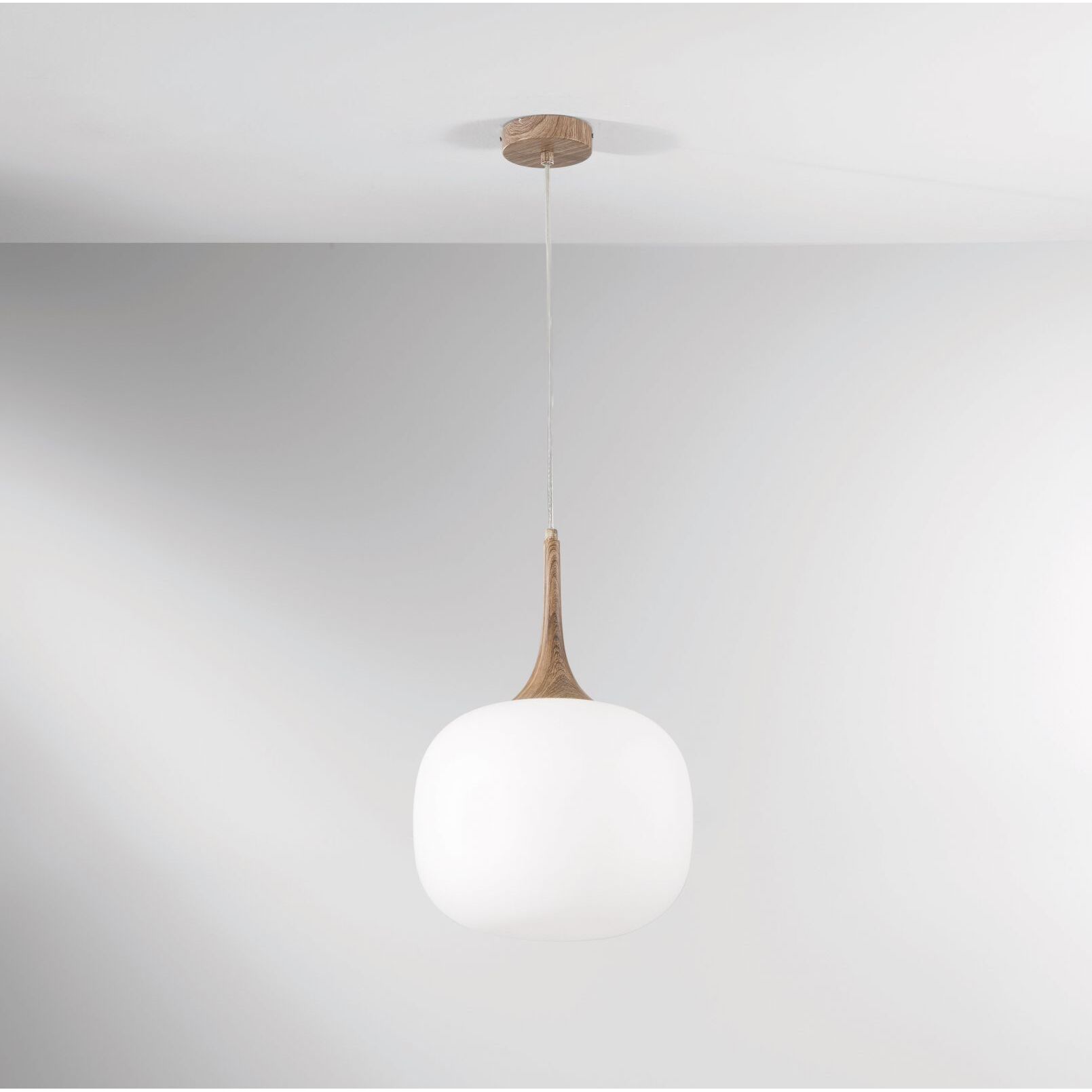 LAMPADARIO JAIPUR 1XE27 D.30X150CM LEGNO/BIANCA.