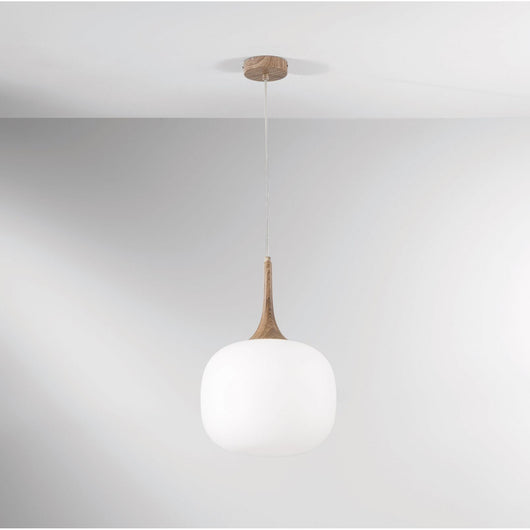 LAMPADARIO JAIPUR 1XE27 D.30X150CM LEGNO/BIANCA.