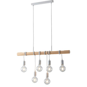 LAMPADARIO ARIZONA IN LEGNO PINO E METALLO BIANCO CON 6 LAMPADE  ATTACCO E27 CM.90X180H.
