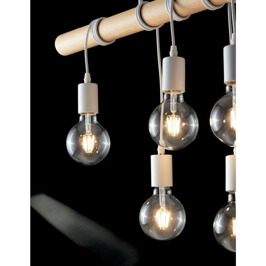 LAMPADARIO ARIZONA IN LEGNO PINO E METALLO BIANCO CON 6 LAMPADE  ATTACCO E27 CM.90X180H.