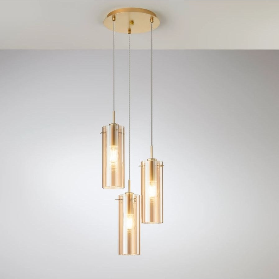 LAMPADARIO MAGIC 3XE27 D.27,3XH150CM ORO/AMBRA.