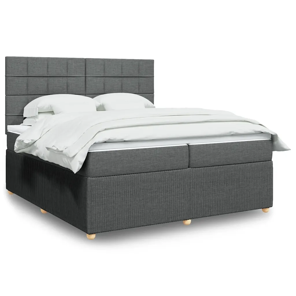 Giroletto a Molle con Materasso Grigio Scuro 200x200 cm Tessuto