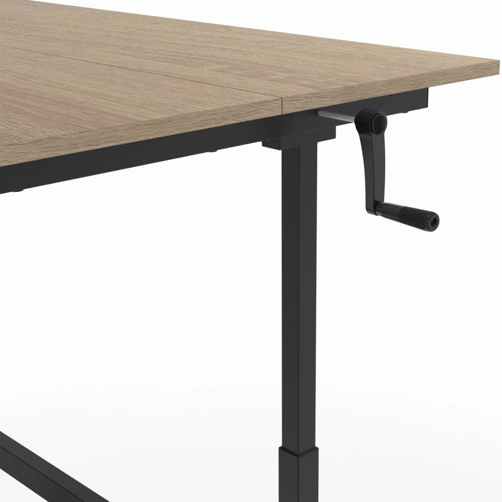 Scrivania JEANNE, diritta, sit/stand con manovella, altezza regolabile da 70 a 120 cm, legno di faggio e nero