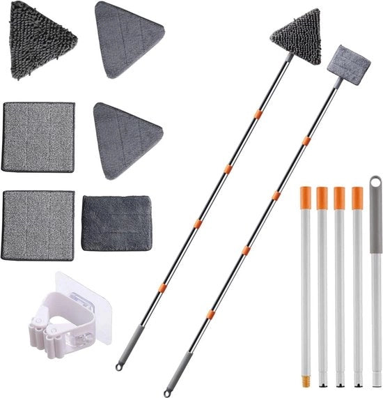 Driehoekige dweil - Panno a tre angoli - Rotante a 90 gradi - Manico lungo 230 cm - 8 set di microfibra