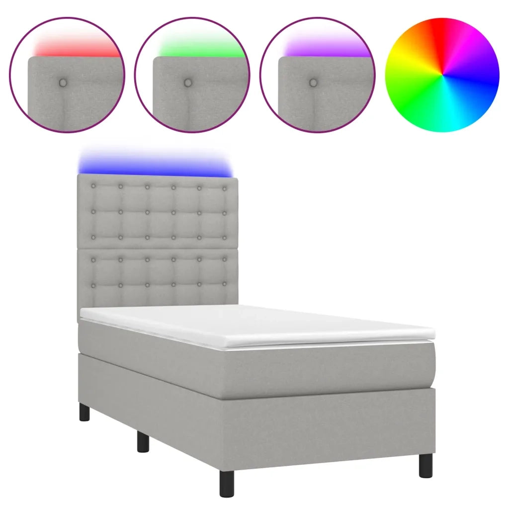 Letto a Molle Materasso e LED Grigio Chiaro 100x200 cm Tessuto cod mxl 66464