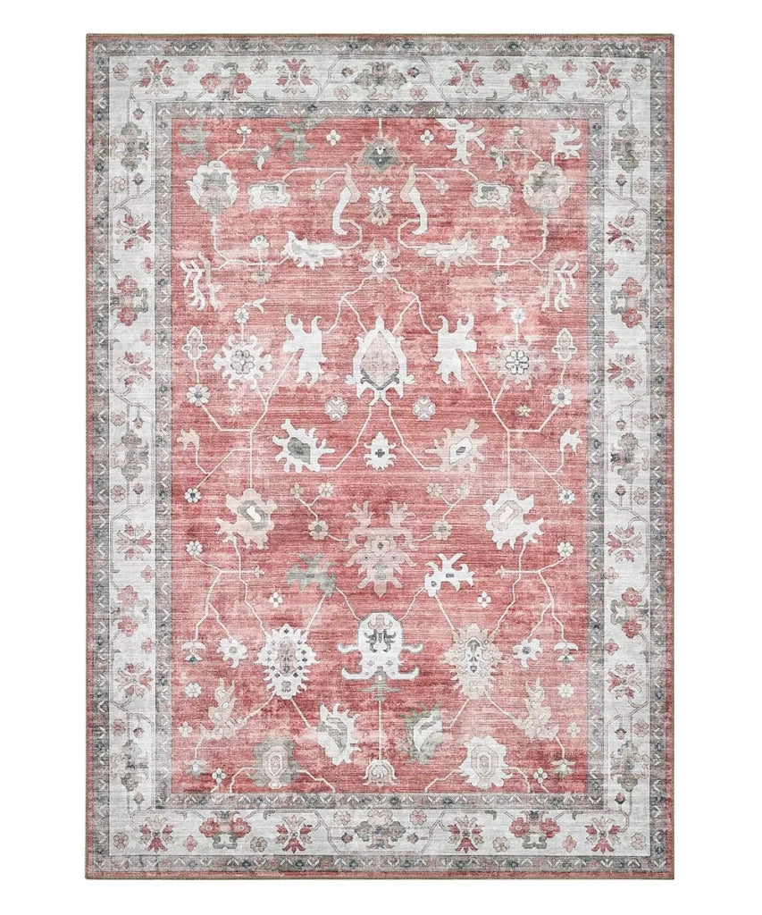 Tappeto arredo casa ZIEGLER 07 rosso terra cm.115x175 riproduzione disegno persiano classico in stile vintage. Tappeto lavabile e antiscivolo per ingresso, soggiorno, camera da letto.