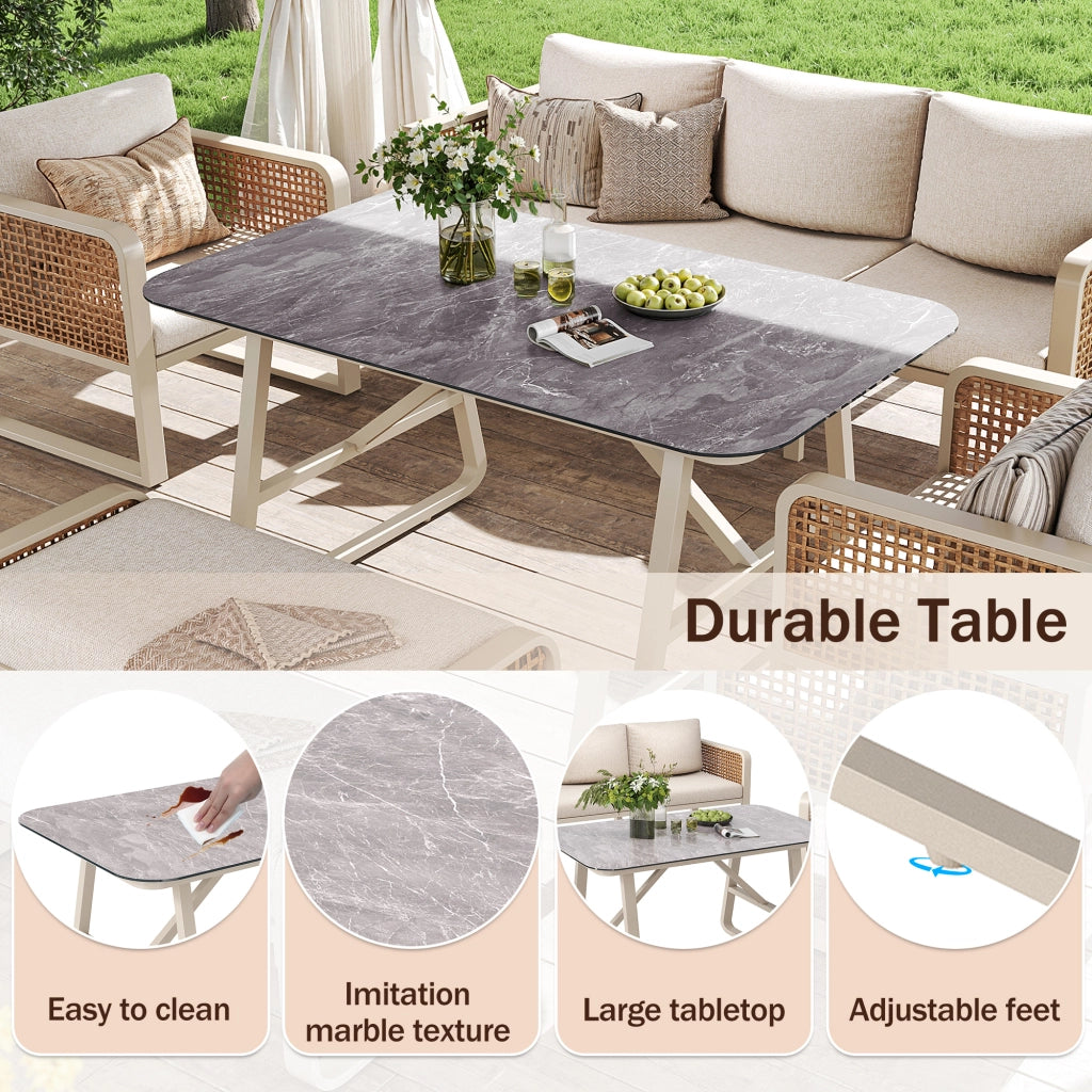 Set da giardino per 6-7 persone - Zephmum- PE rattan con cuscini lavabili e piedi regolabili