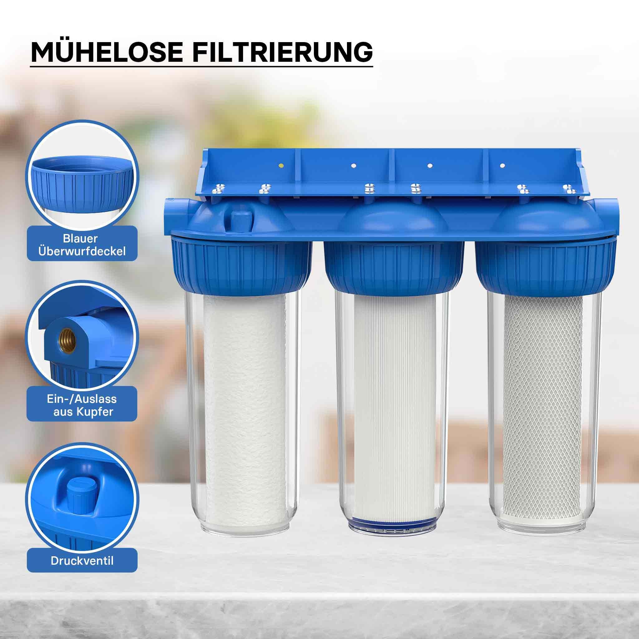 Naturewater NW-BR10B4 Filtro acqua a cartuccia, 3 stadi 26,16 mm con cartucce filtranti per filtrazione acqua