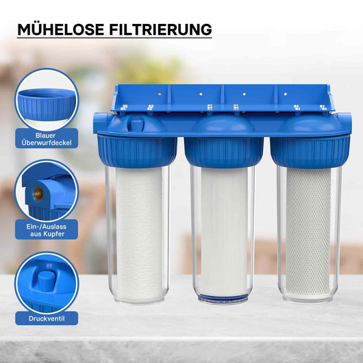Naturewater NW-BR10B4 Filtro acqua a cartuccia, 3 stadi 26,16 mm con cartucce filtranti per filtrazione acqua