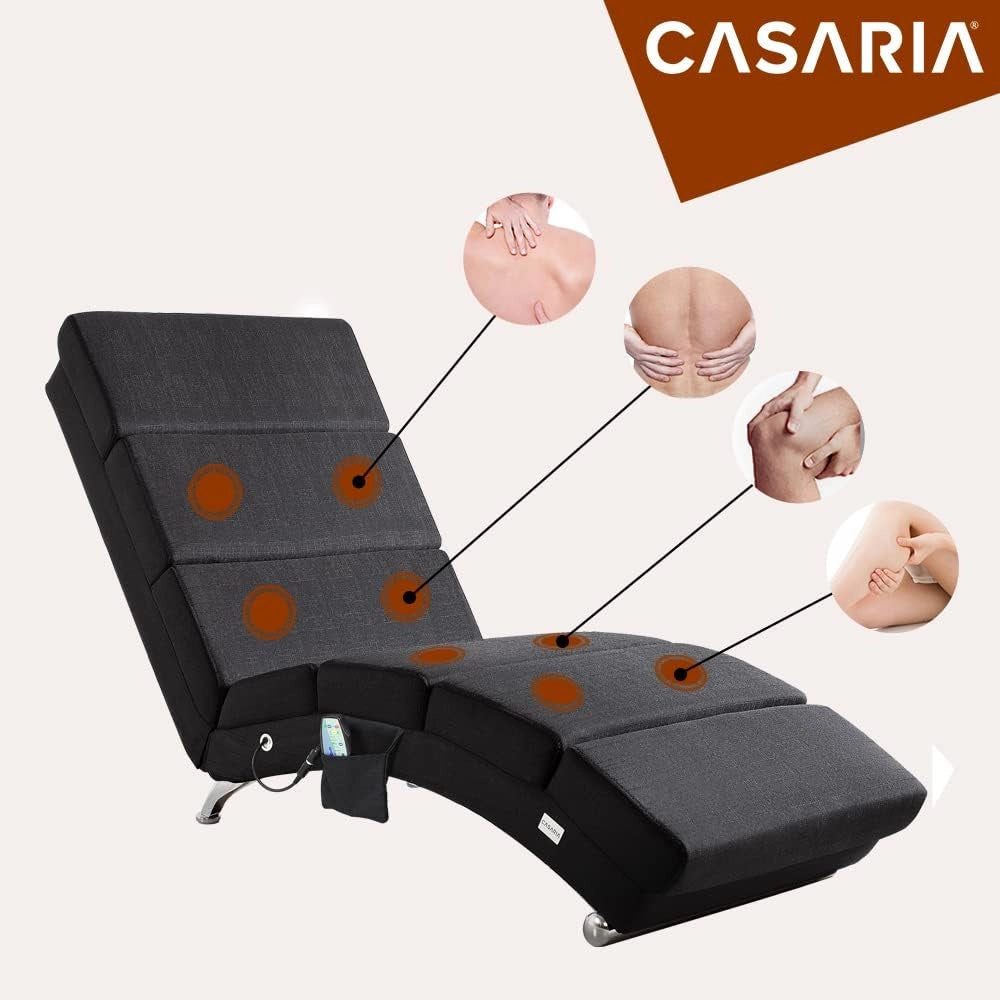 ® Poltrona Chaise Longue Funzione Massaggiante e Termica 186x89x55cm Lettino Relax Sdraio Ergonomico in Tessuto Imbottito Portata 180 kg Soggiorno Ufficio Interno Reclinabile Lettura