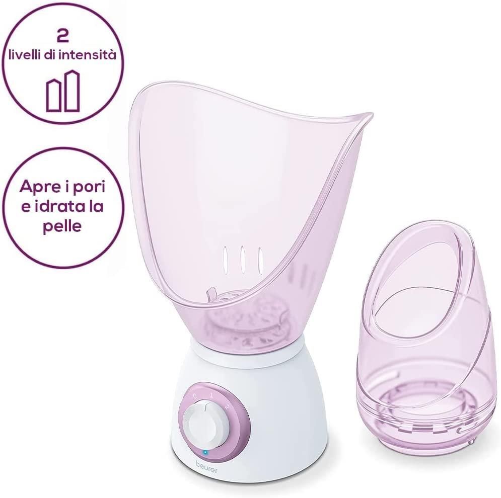 Beurer FS 60 Sauna per il Viso Multifunzione 3 in 1, Pulizia del Viso, Aromaterapia e Inalazione con Serbatoio per Essenze Profumate, 2 Livelli di Potenza e Bicchiere Graduato