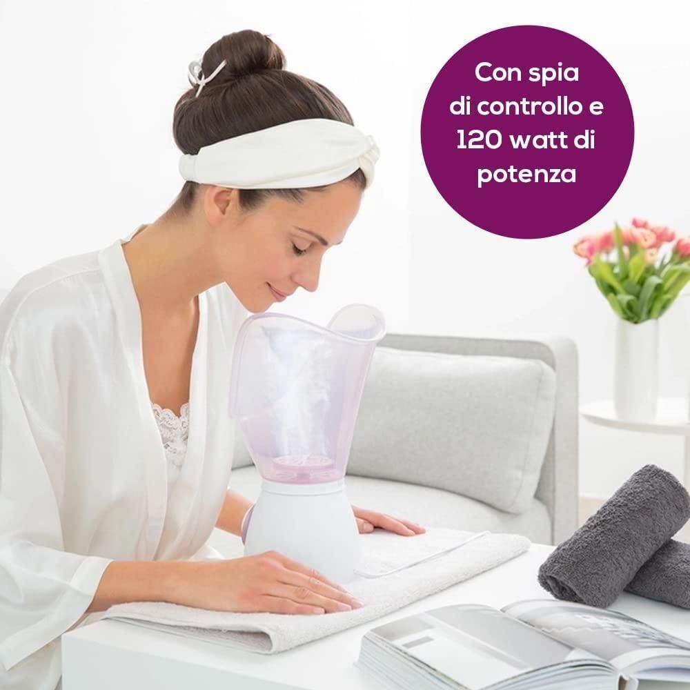 Beurer FS 60 Sauna per il Viso Multifunzione 3 in 1, Pulizia del Viso, Aromaterapia e Inalazione con Serbatoio per Essenze Profumate, 2 Livelli di Potenza e Bicchiere Graduato