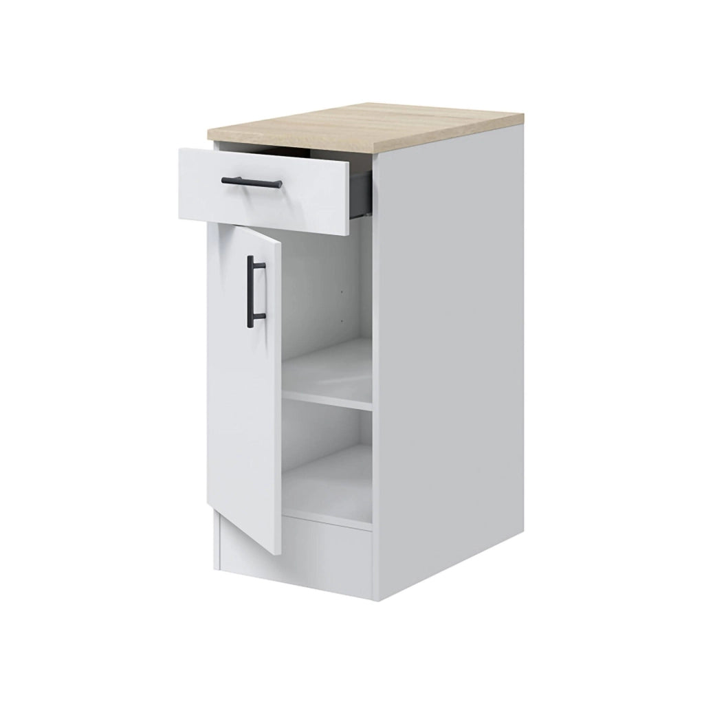 Mobile 1 anta con cassetto Orvia, Mobile contenitore misto, Base cucina con anta e cassetto, Modulo multiuso, 40x60 h90 cm, Bianco e Rovere
