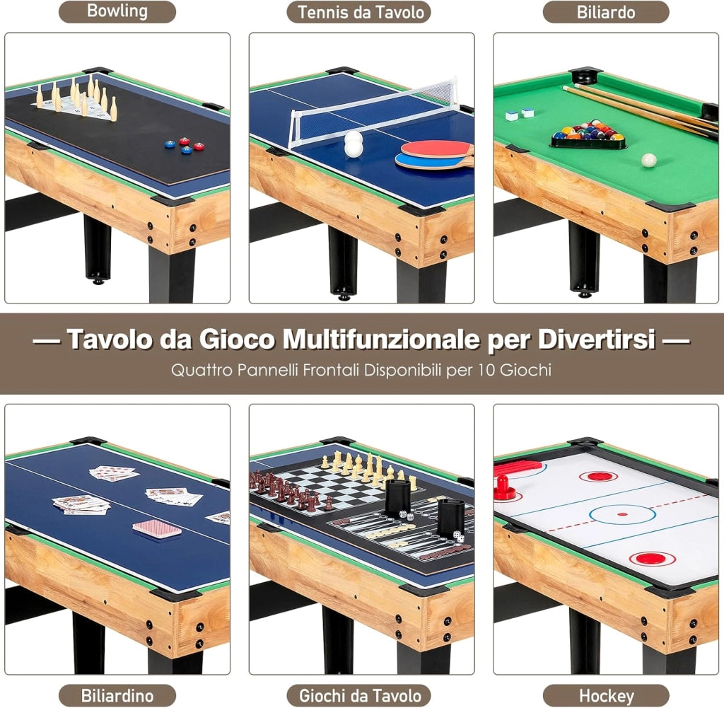 12 in 1 Set da Tavolo per Giochi Combo, Tavolo Multiuso con Calcio Balilla Air Hockey Biliardo Ping Pong Scacchi Bowling, Set Combinato per Giochi Multipli