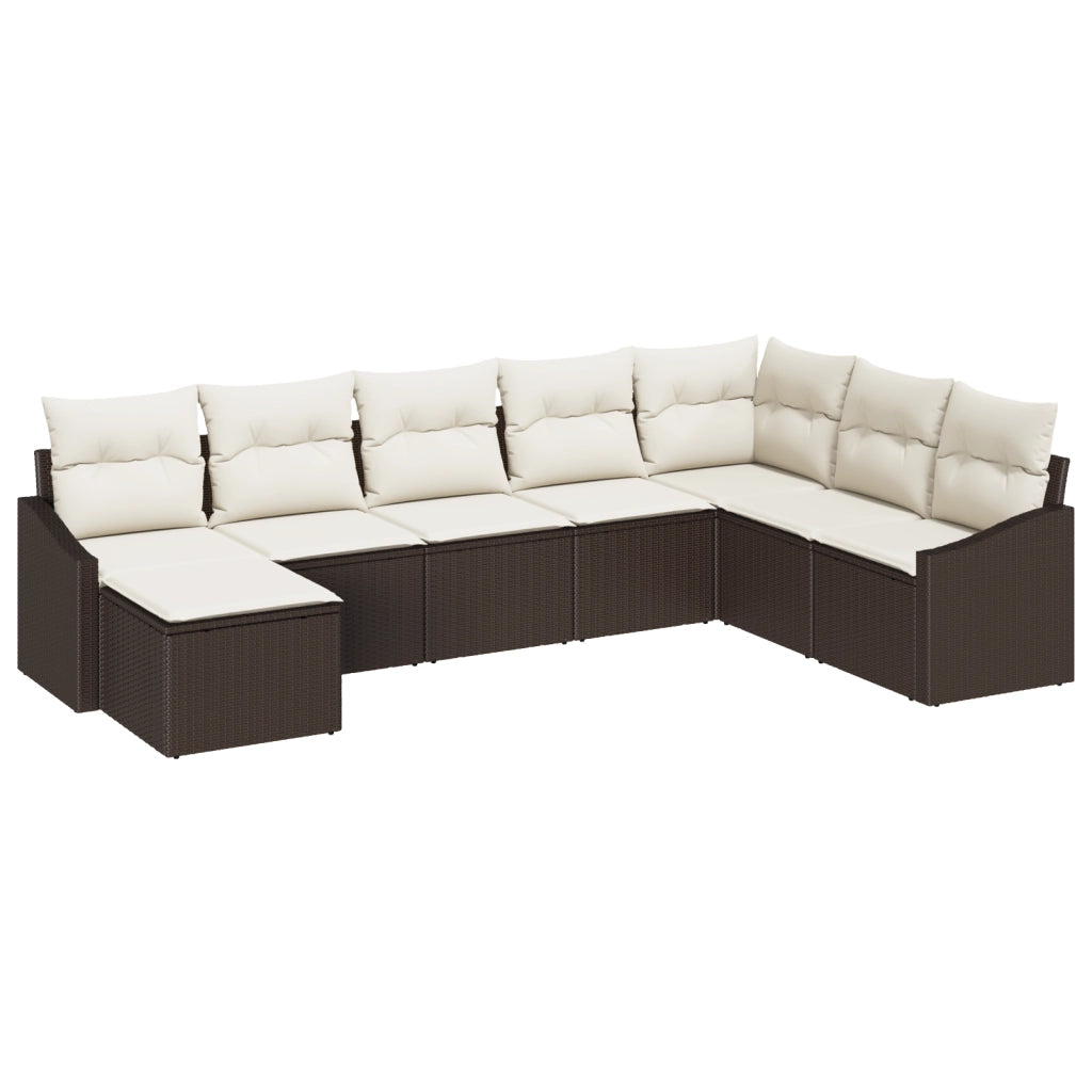 set divano da giardino 8 pezzi con cuscini marrone polirattan
