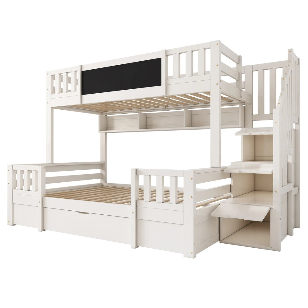 Letto a Castello per 3 Bambini con Cassetti e Scaletta ¨C MINIMAL ¨C Massello Bianco 90x200 / 140x200