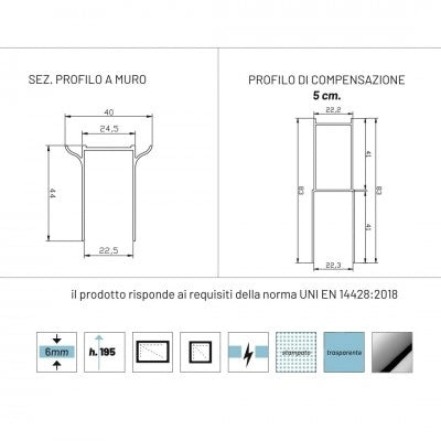 Porta doccia battente briar cromo regolabile cristallo temperato 6 mm *** misure 97-100xh195 cm trasparente, confezio...