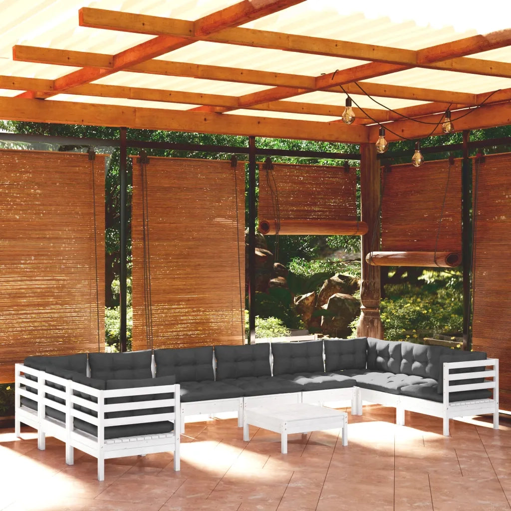 Set Divani da Giardino 11 pz con Cuscini Bianchi Legno di Pino 3097338