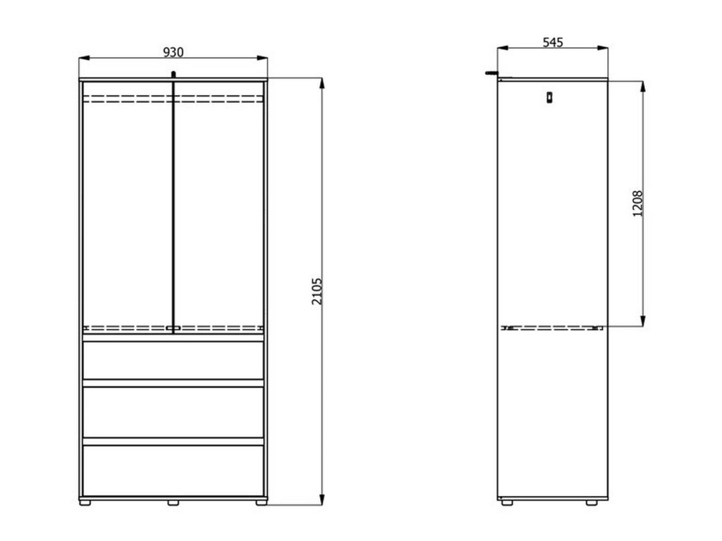 Armadio Camera da Letto Vimercatii, Guardaroba 2 Ante Appendiabiti, 93x211h cm Marrone Rovere Nodi