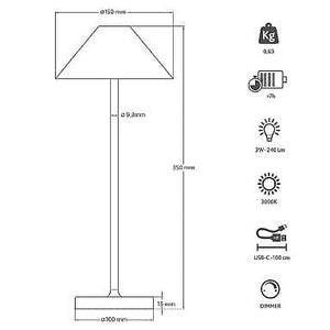 GBC Lampada da Tavolo Liberty Nera in Alluminio Ricaricabile 3W 3000k