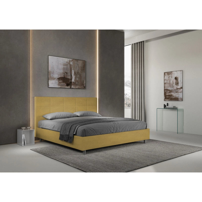 Letto imbottito Matrimoniale 200x210 cm Mika - Senza rete,Microfibra,Ocra