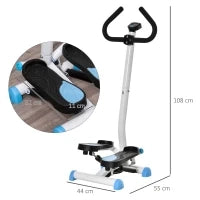Stepper con Manubrio, Pedali Antiscivolo e Monitor LCD, in Acciaio e ABS, 55x44x108 cm, Bianco Nero e Bianco