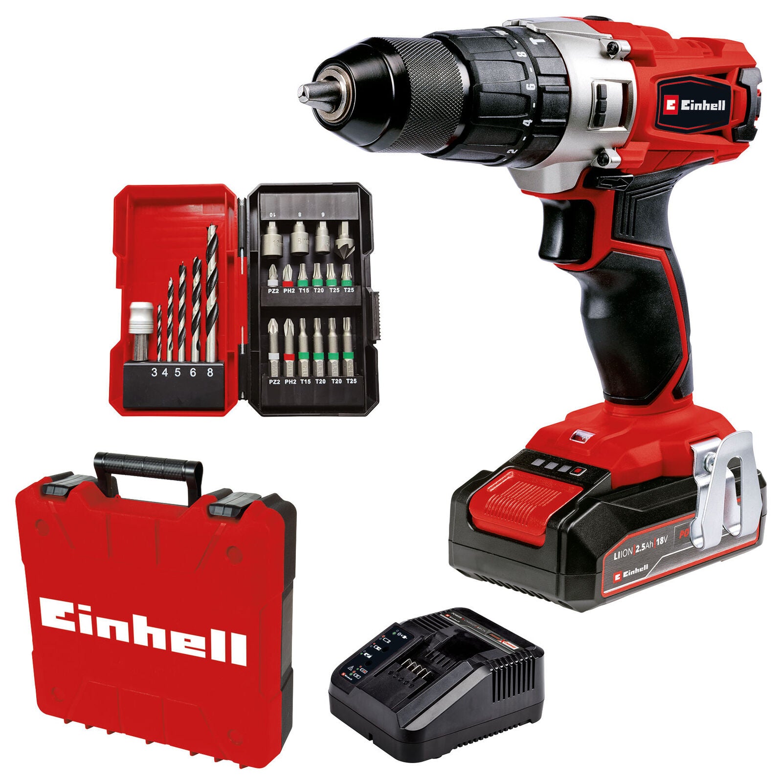 Einhell TE-CD 18/2 Li-i+22 1250 Giri/min 1,14 kg Nero, Rosso