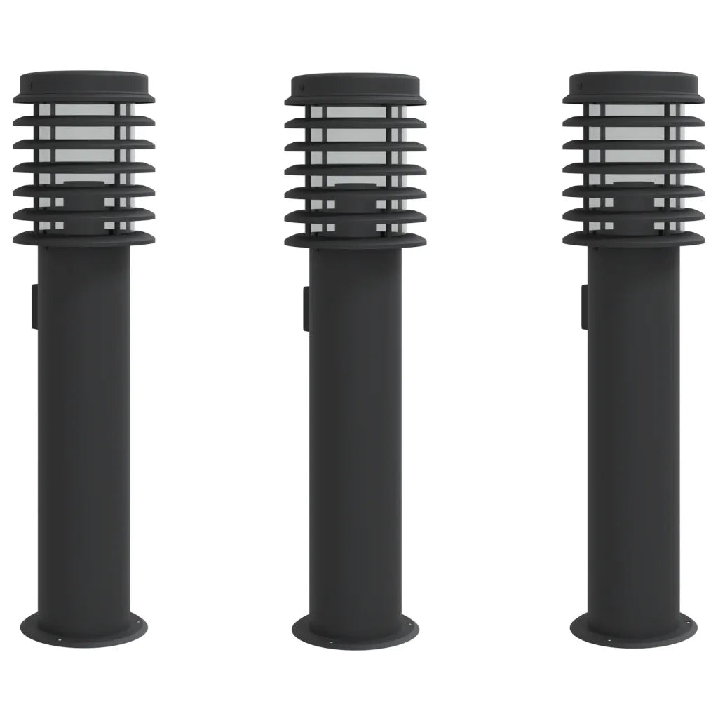 Lampade da Terra per Esterni con Presa 3 pz Nere 60 cm Acciaio 4006378