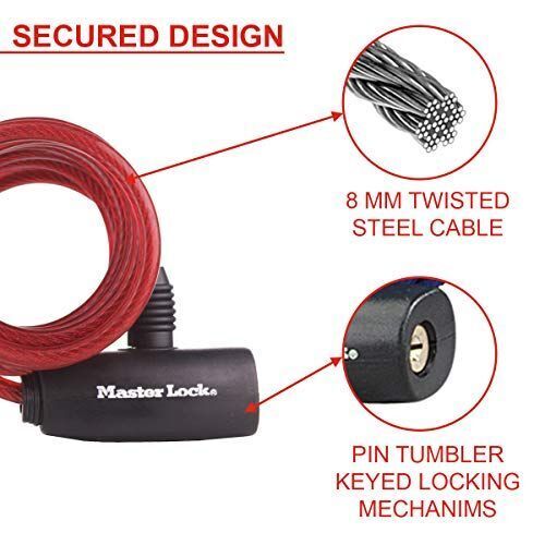 MASTER LOCK 8127EURDPRO antifurto per bicicletta Blu, Rosso, Trasparente 1800 mm