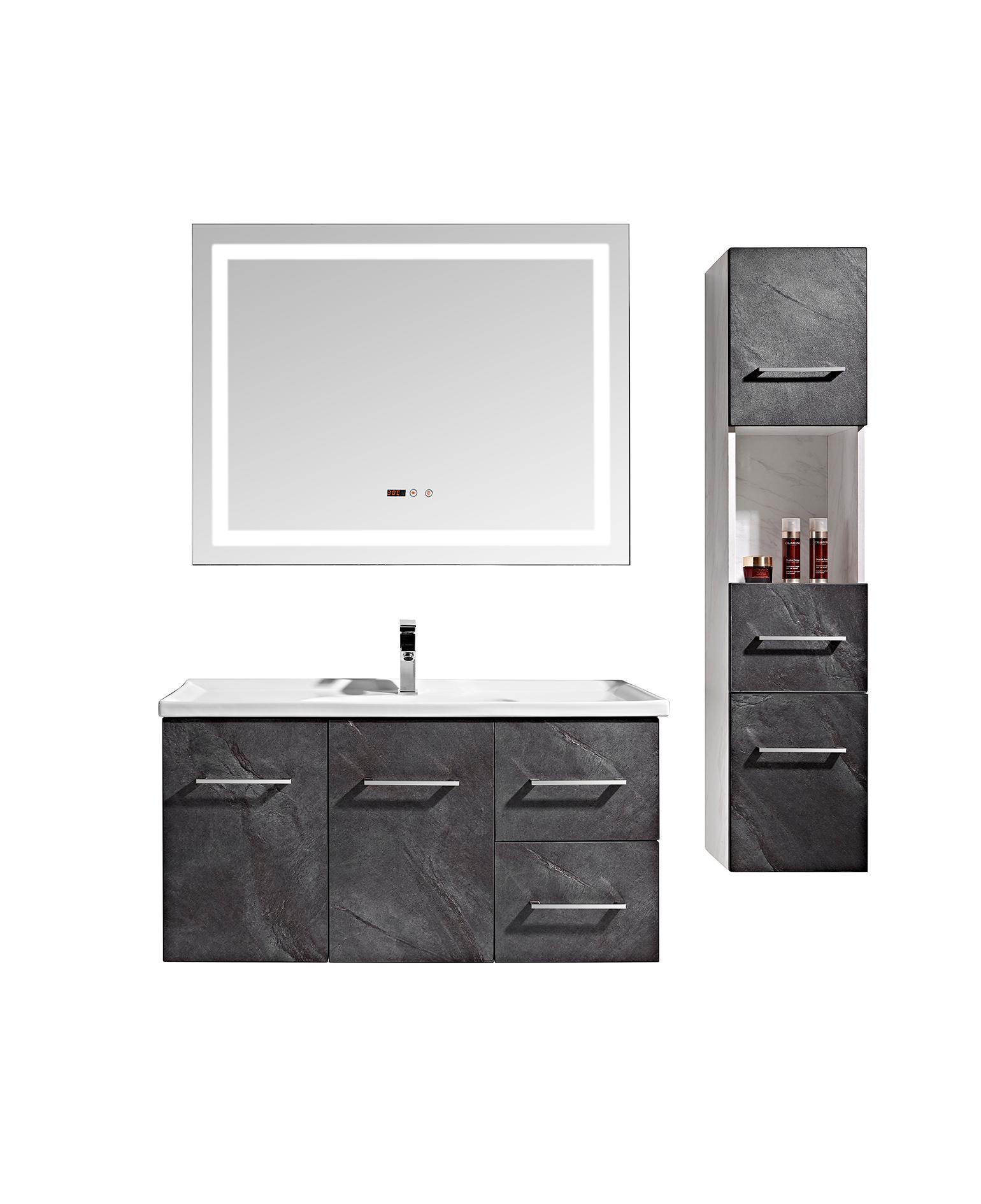 Mobile Bagno Sospeso 100 cm Lavabo Specchio e 1 Pensile Grigio Antracite