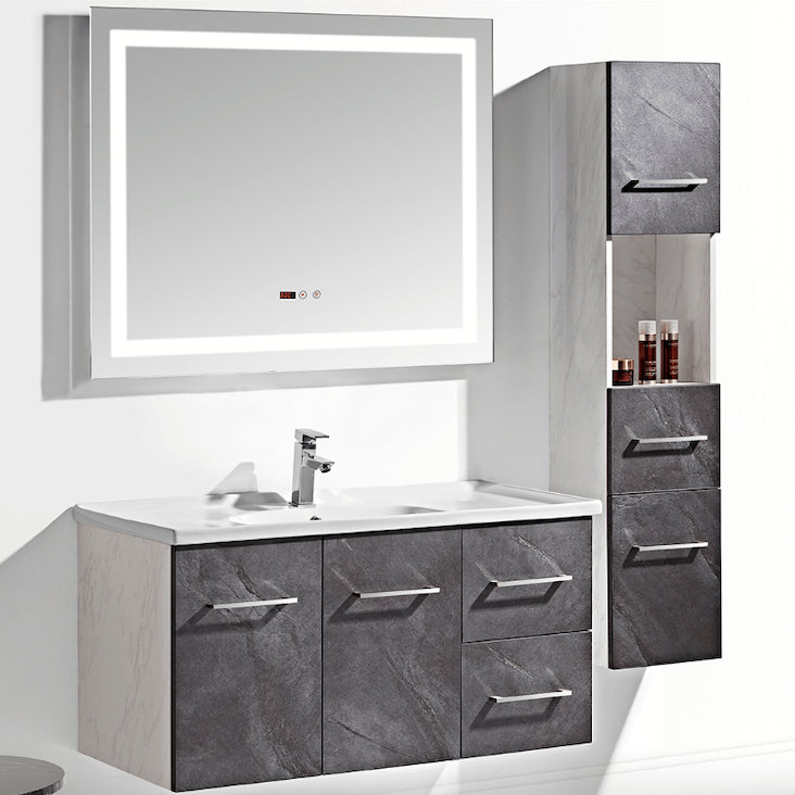 Mobile Bagno Sospeso 100 cm Lavabo Specchio e 1 Pensile Grigio Antracite