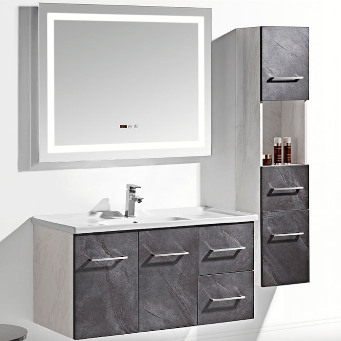 Mobile Bagno Sospeso 100 cm Lavabo Specchio e 1 Pensile Grigio Antracite