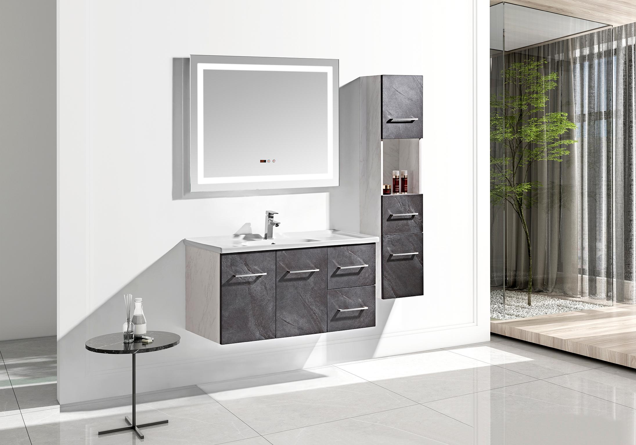 Mobile Bagno Sospeso 100 cm Lavabo Specchio e 1 Pensile Grigio Antracite