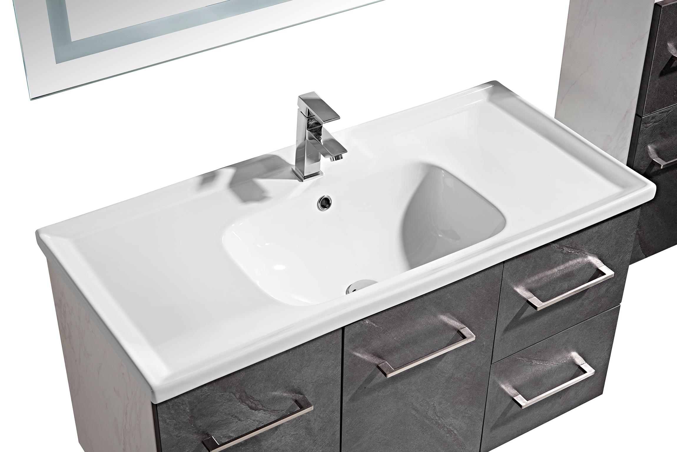Mobile Bagno Sospeso 100 cm Lavabo Specchio e 1 Pensile Grigio Antracite