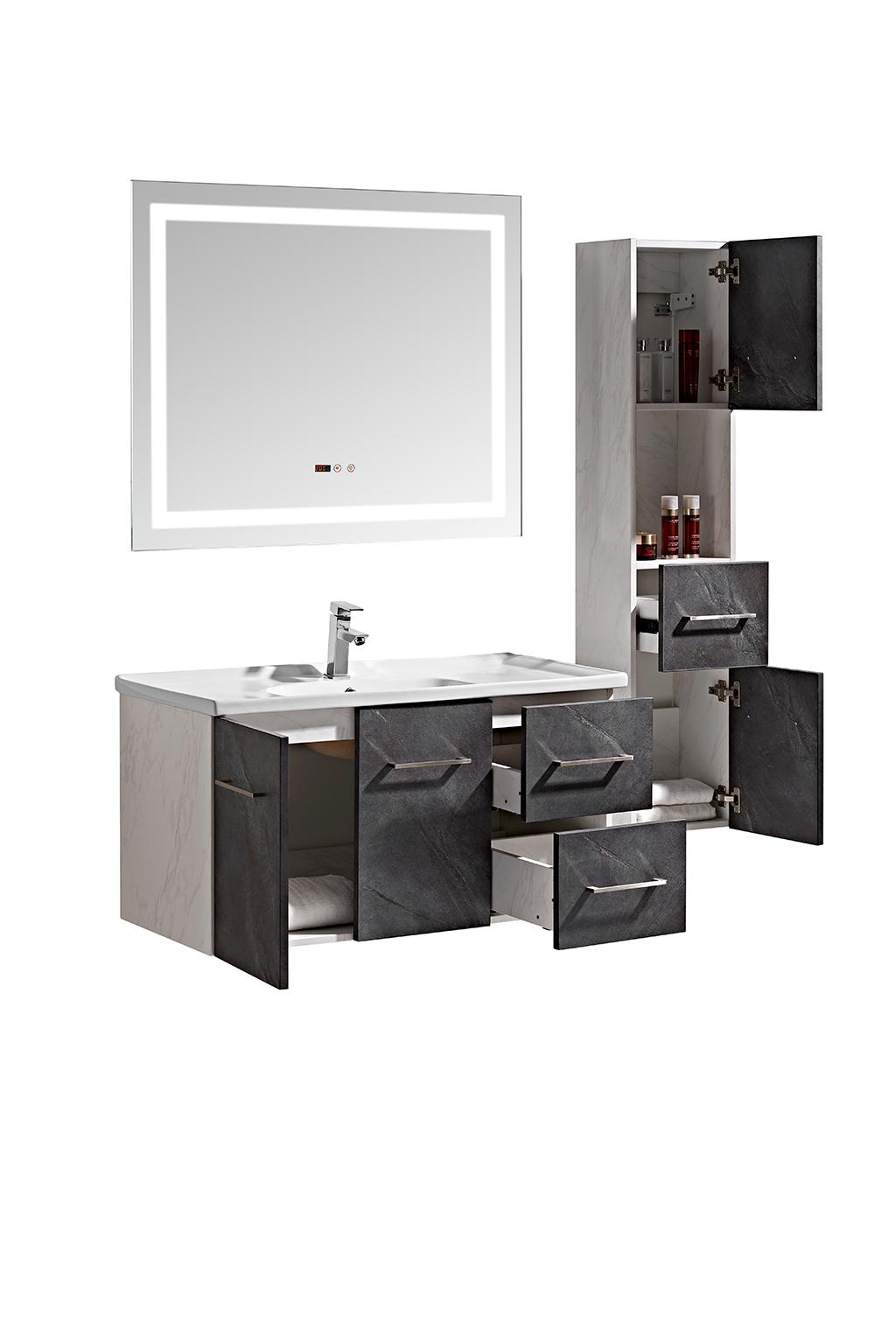 Mobile Bagno Sospeso 100 cm Lavabo Specchio e 1 Pensile Grigio Antracite