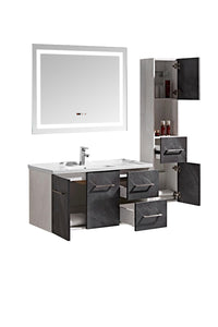 Mobile Bagno Sospeso 100 cm Lavabo Specchio e 1 Pensile Grigio Antracite