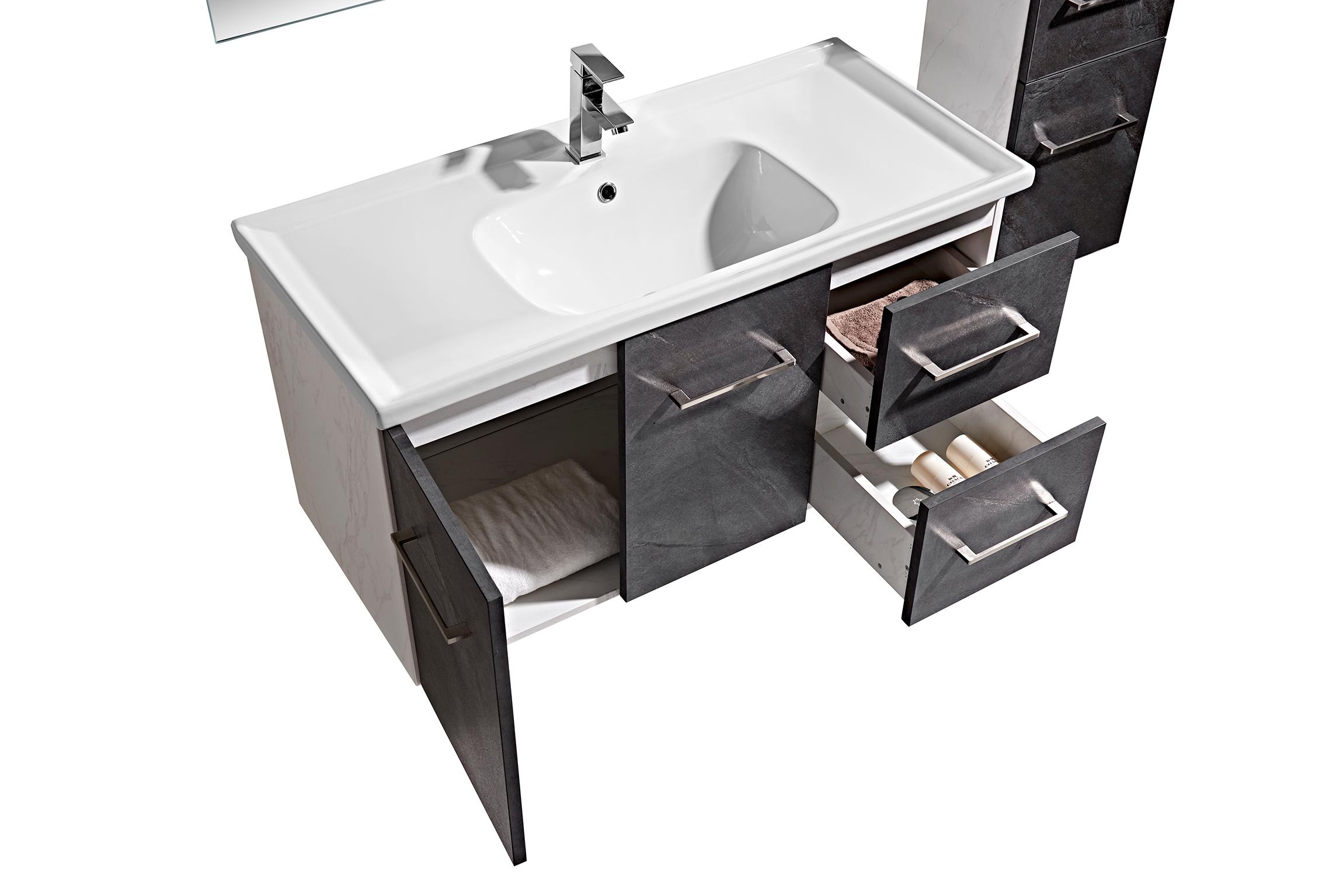 Mobile Bagno Sospeso 100 cm Lavabo Specchio e 1 Pensile Grigio Antracite