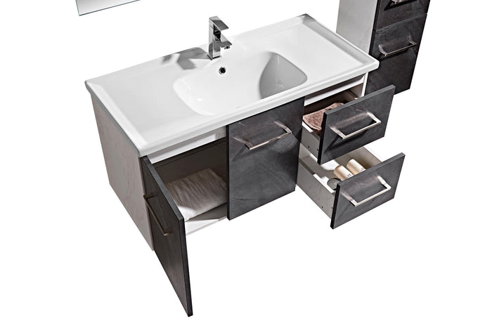 Mobile Bagno Sospeso 100 cm Lavabo Specchio e 1 Pensile Grigio Antracite